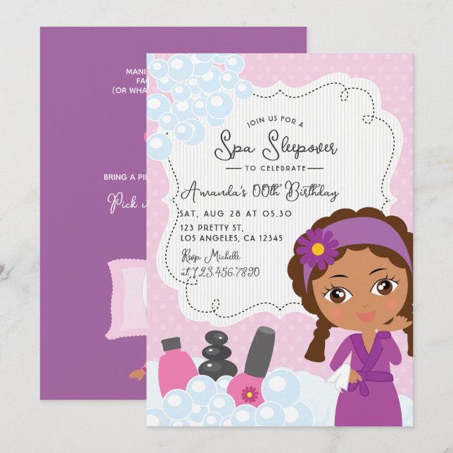Invitation pour une soirée pyjama Spa pour filles  (Devant / Derrière)