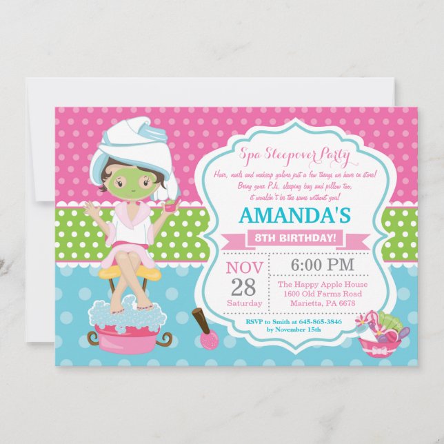 Invitation pour une soirée pyjama Spa pour un anni (Devant)