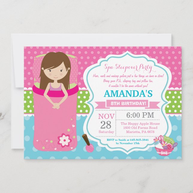 Invitation pour une soirée pyjama Spa pour un anni (Devant)