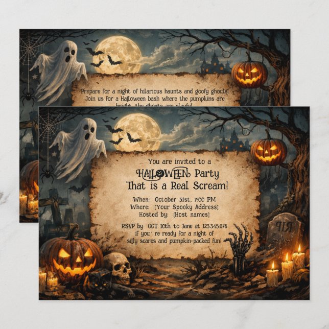 Invitation pour une soirée rétro effrayante  (Devant / Derrière)