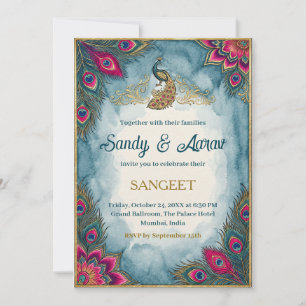Invitation pour une soirée Sangeet avec un paon aq