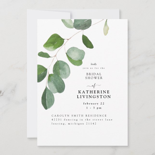 Invitation Pour vous Eucalyptus Simple Bridal Shower Invitati (Devant)