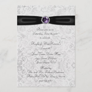Invitation pourpre argentée noire du bonbon 16