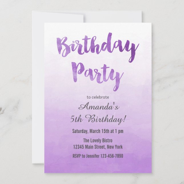 Invitation pourpre d'anniversaire d'aquarelle (Devant)