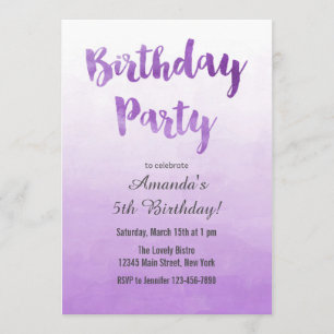 Invitation pourpre d'anniversaire d'aquarelle