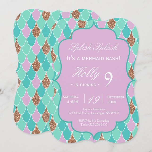Invitation pourpre d'anniversaire de partie de (Devant / Derrière)