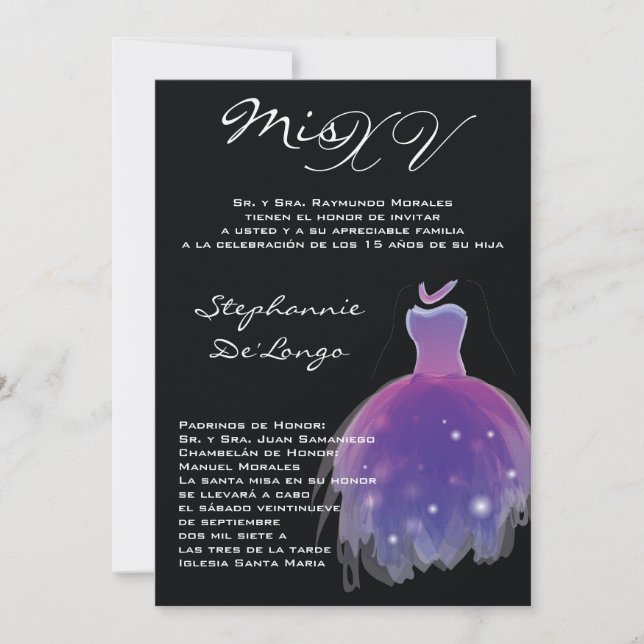 invitation pourpre d'anniversaire de Quinceanera (Devant)