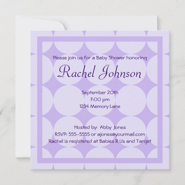 Invitation pourpre de baby shower (Devant)