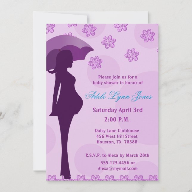 Invitation pourpre de baby shower de silhouette (Devant)