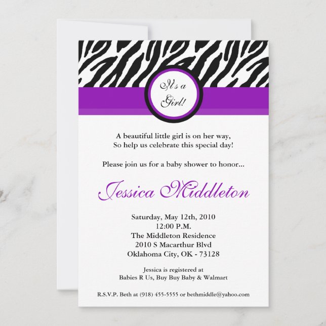 invitation pourpre de baby shower d'impression de (Devant)