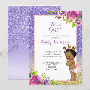 Invitation pourpre de baby shower d'or