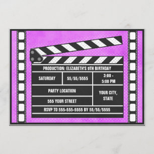 Invitation Pourpre de bardeau de fête d'anniversaire de film