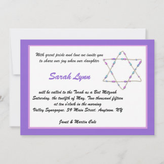 Invitation pourpre de bat mitzvah d'étoile perlée