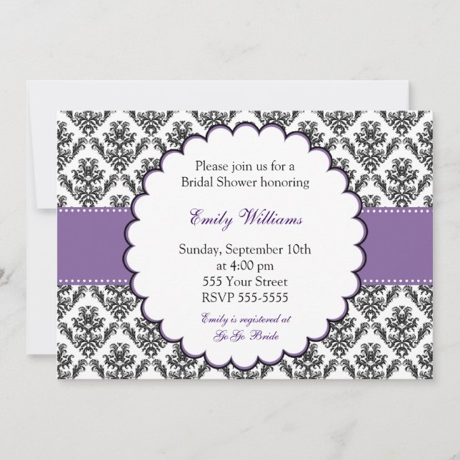 Invitation Pourpre de Fête de la mariée d'invitation de (Devant)