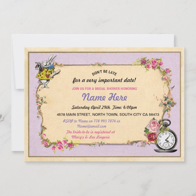 Invitation pourpre de lapin de Bachelorette de thé (Devant)