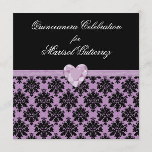 Invitation pourpre de Quinceanera de coeur de