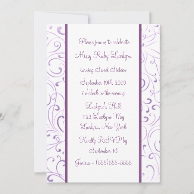 Invitation pourpre de sweet sixteen (Devant)
