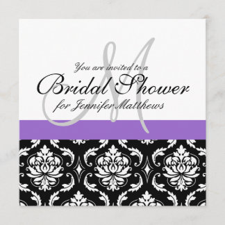 Invitation Pourpre d'invitation de damassé de monogramme de