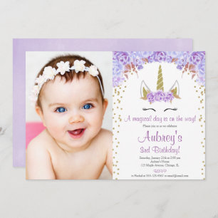 Invitation Pourpre et photo d'anniversaire de fille de