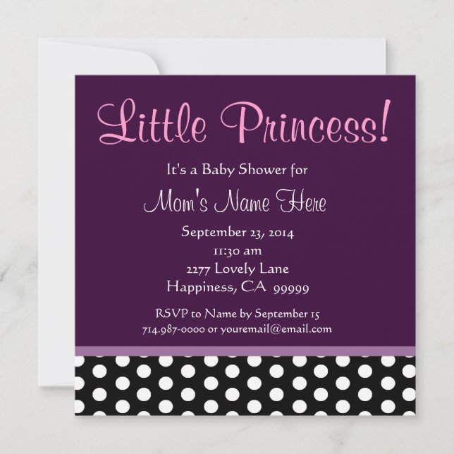 Invitation Pourpre et princesse baby shower de pois petite (Devant)