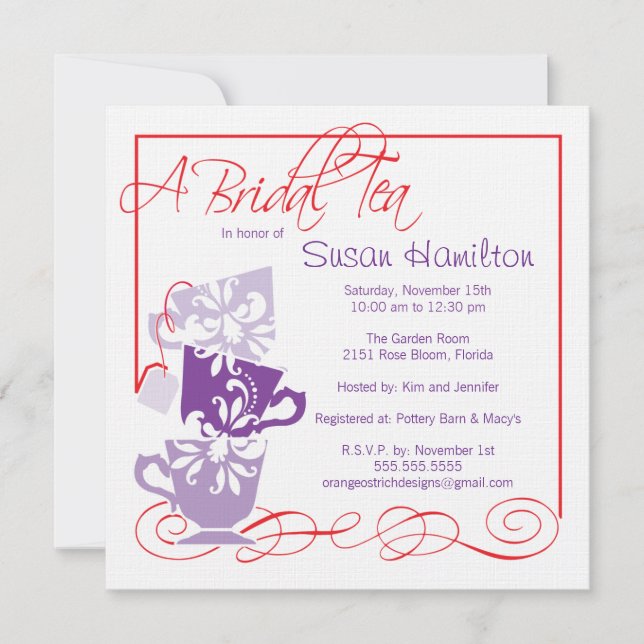 Invitation pourpre et rouge de Fête de la mariée - (Devant)