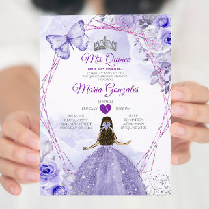 Invitation Pourpre Lilac Mis Quince 15 Anos Crown Quinceañera