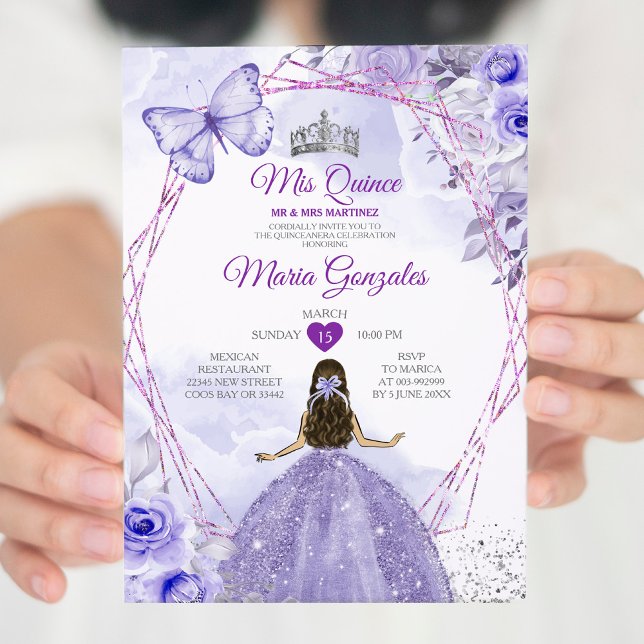 Invitation Pourpre Lilac Mis Quince 15 Anos Crown Quinceañera (Créateur téléchargé)