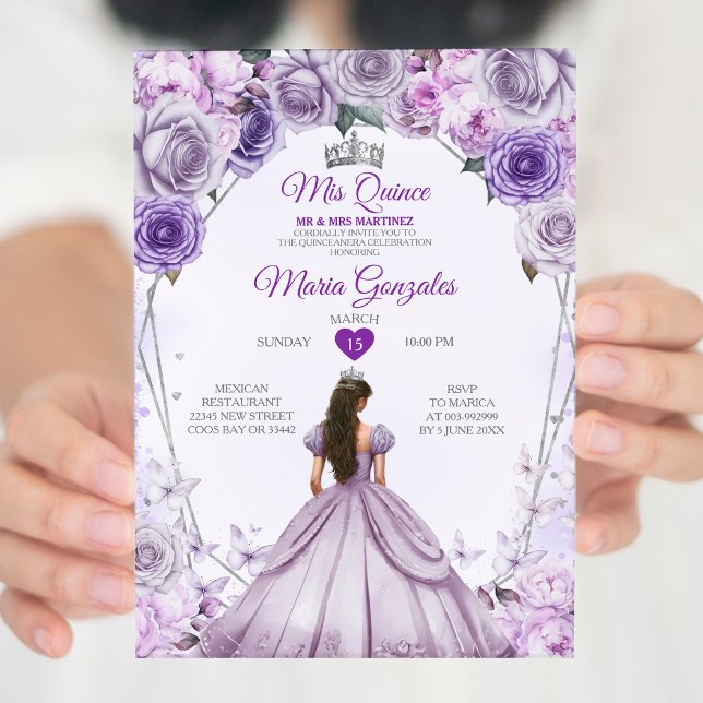 Invitation Pourpre Lilac Mis Quince 15 Anos Crown Quinceañera (Créateur téléchargé)