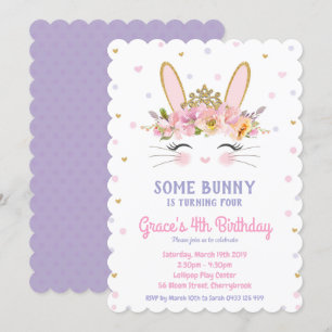 Invitation Pourpre mignon de lapin de filles d'invitation