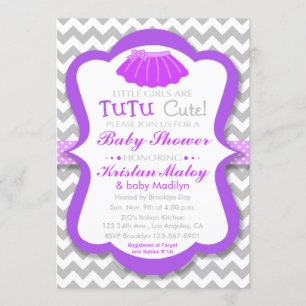Invitation pourpre mignonne de baby shower de tutu