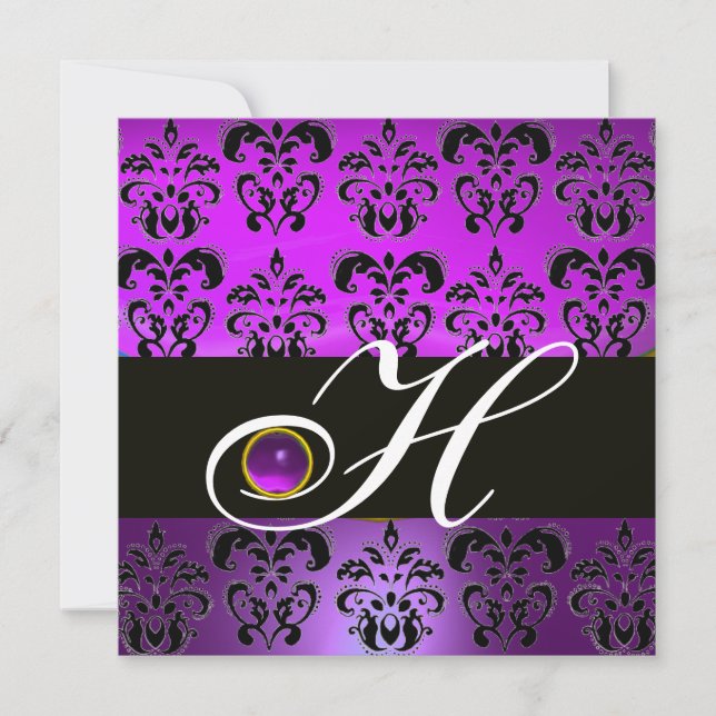INVITATION POURPRE NOIR DAMAS MONOGRAMME AMÉTHYSTE (Devant)