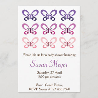 Invitation pourpre rose de Babyshower de papillon