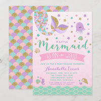 Pourpre Teal de rose d'invitation de baby shower