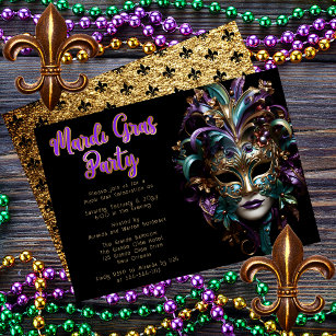 Invitation Pourpre   Turquoise Masquerade Masque Mardi Gras P