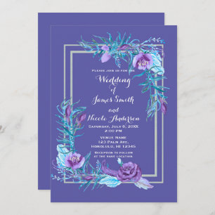 Invitation Pourpre ultra-violet et mariage chic floral d'Aqua