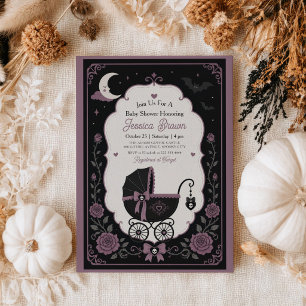 Invitation Poussette gothique Élégante Baby Shower Halloween