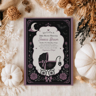 Invitation Poussette gothique Élégante Baby Shower Halloween