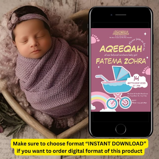Invitation Poussette mignonne pourpre bébé fille musulmane Aq (Créateur téléchargé)