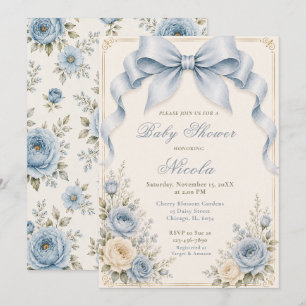 Invitation Poussette poussiéreuse bleue florale pour Baby Sho