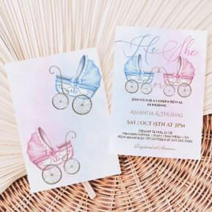 Invitation Poussettes pour bébés Révélation de genre rose et