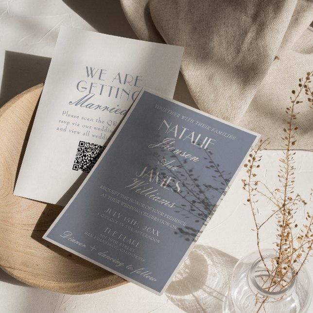 Invitation Poussière Bleue Élégante et Classique Code QR Mari (Créateur téléchargé)