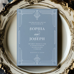Invitation Poussière Bleue Élégante Mariage Formel Intempor