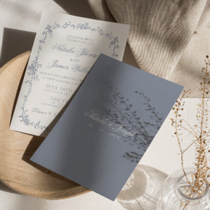 Invitation Poussière bleue florale bohème botanique mariage é