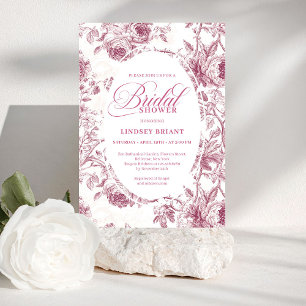 Invitation Poussière Chic Rose Toile Motif Roses Fête de Mari