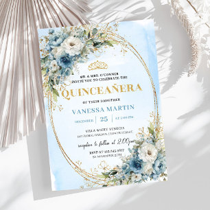 Invitation Poussière de bleu or verdure 15e anniversaire inte