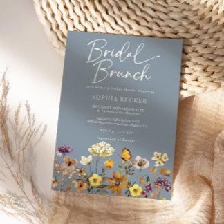 Invitation Poussière de Fleur Sauvage Bleu Floral Jardin Mari