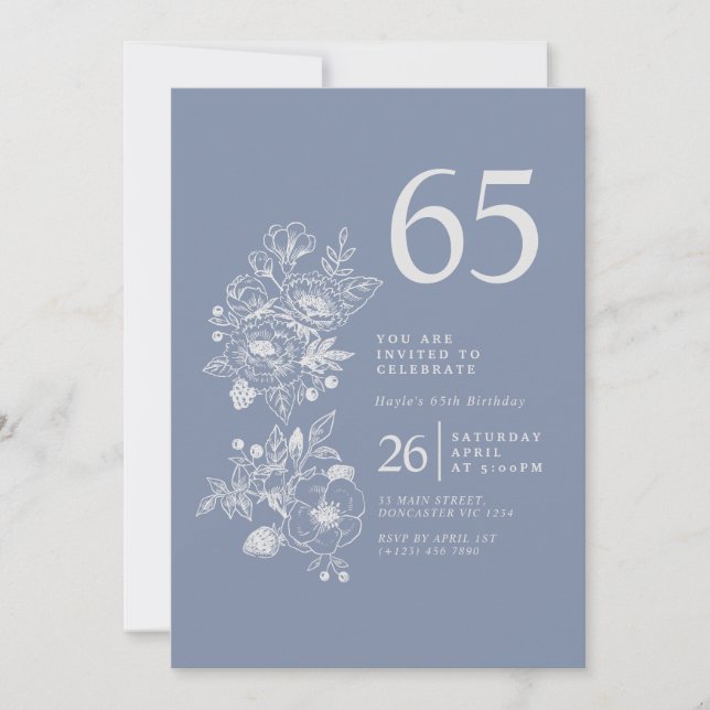 Invitation Poussière de Fleur Sauvage Botanique Bleu Clair 65 (Devant)