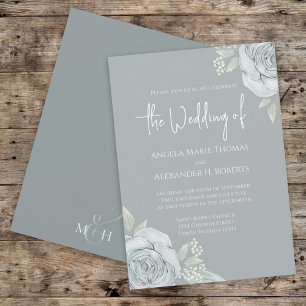 Invitation Poussière de Fleurs de Rose Classique Bleu Élégant