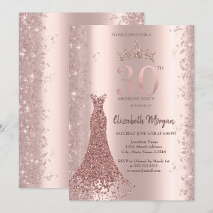 Invitation Poussière de Paillettes Rose Gold Robe Diamant 30è
