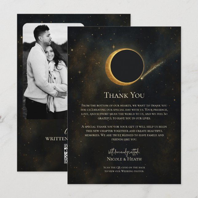 Invitation Poussière d'étoile dorée Éclipse céleste Merci (Devant / Derrière)